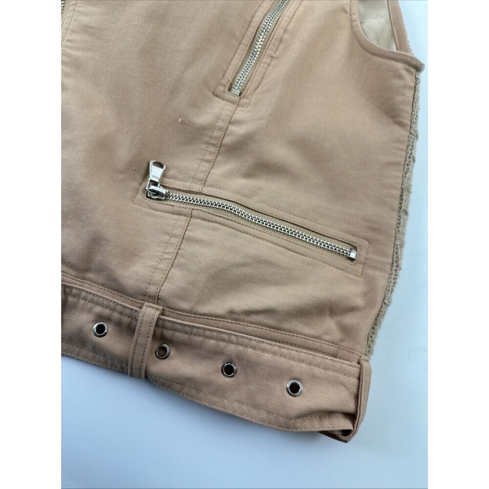 Very J Moto Zip Vest Collared Peach Crochet Back Buckle Waistband Womens Small - Picture 6 of 14